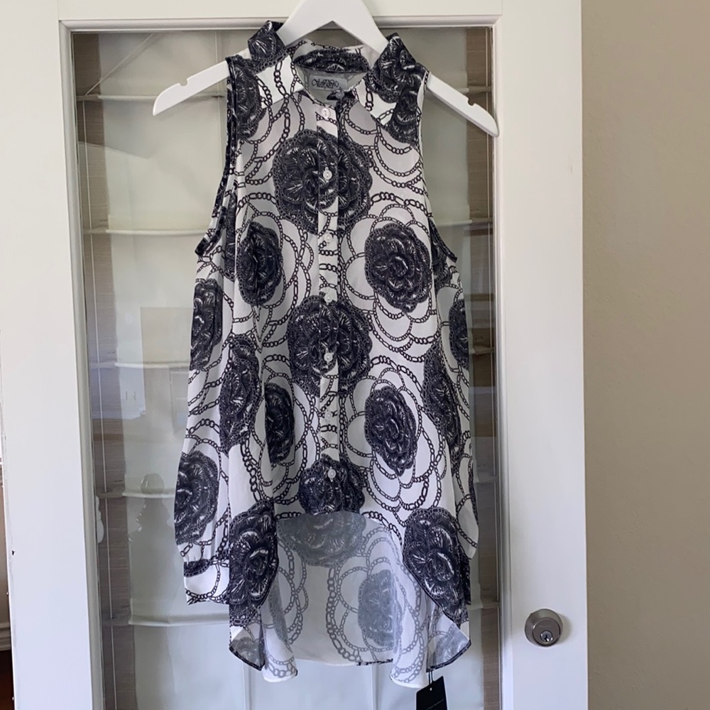 Lauren Moshi Button Down Crepe Chain Rose Top